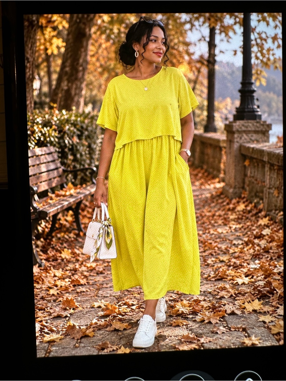 Bright Yellow Layered Wide-Leg Midi Dress by Sophia rose cotton blend linen